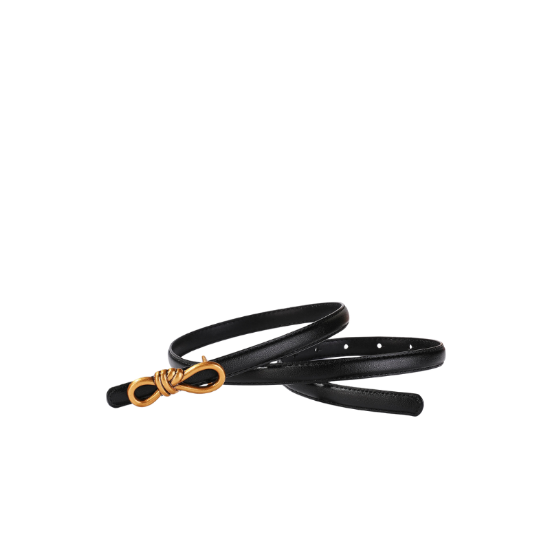 Genuine Leather Thin Belt with Bow
