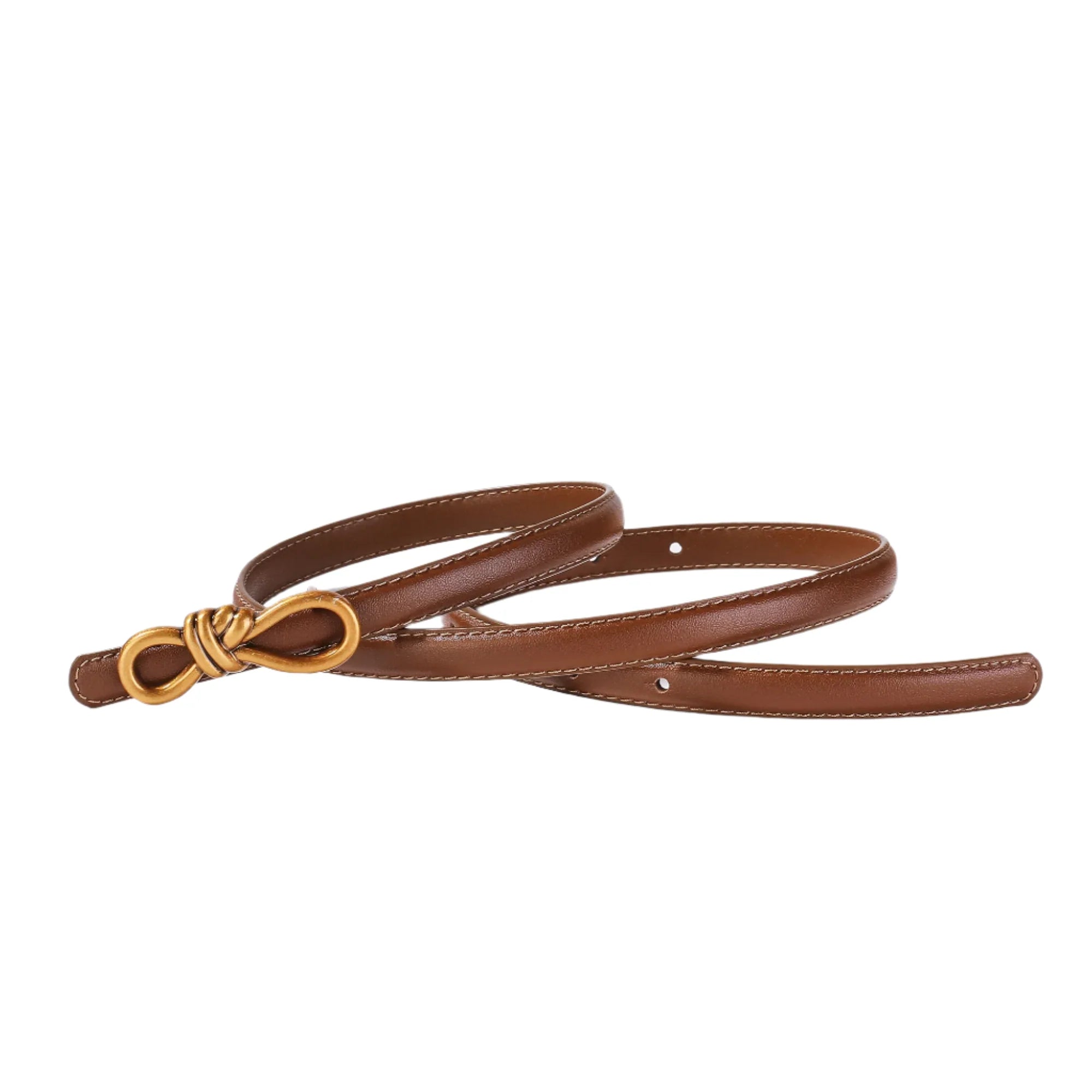 Genuine Leather Thin Belt with Bow