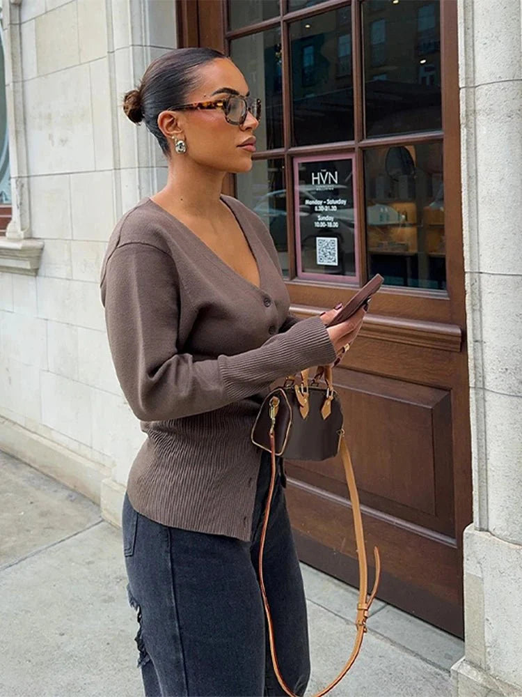 Hannah V-Neck Knit Cardigan