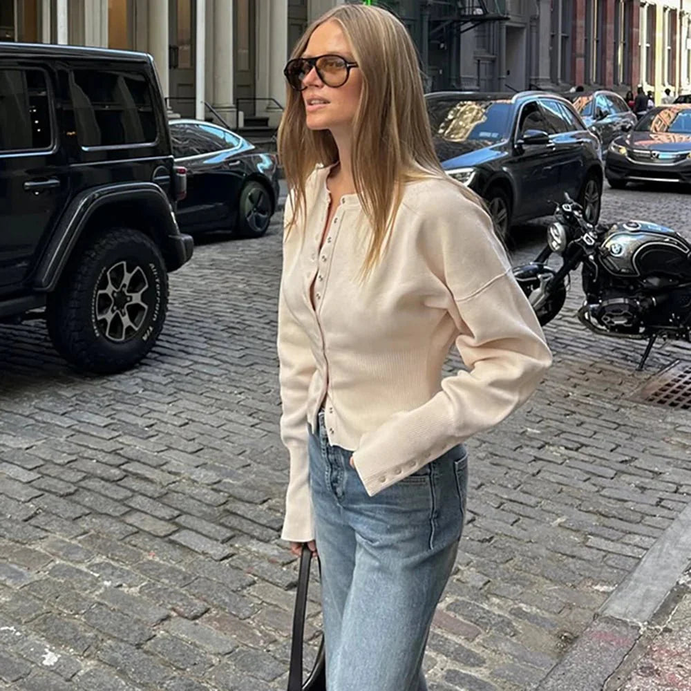 Alice Cardigan Sweater with Round Neck