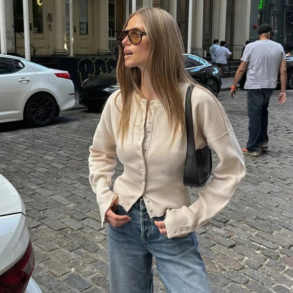 Alice Cardigan Sweater with Round Neck