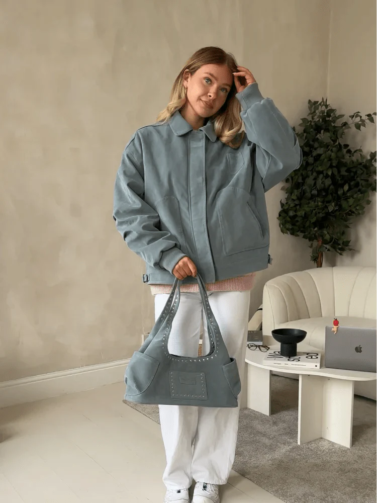 Serrah Babyblue Suede Bomber Jacket