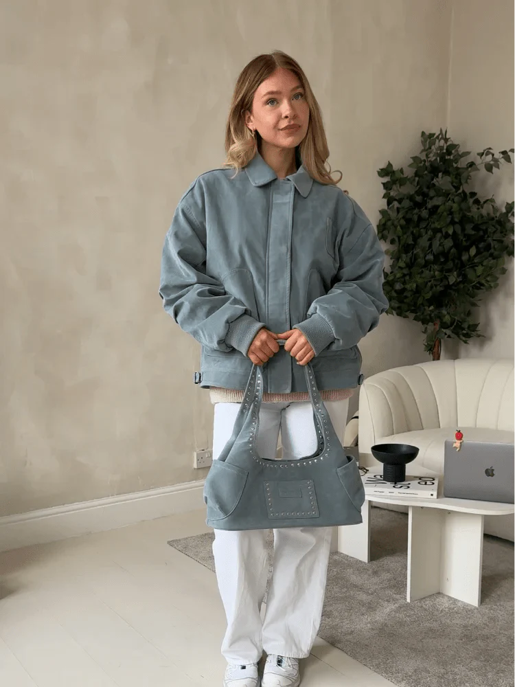 Serrah Babyblue Suede Bomber Jacket