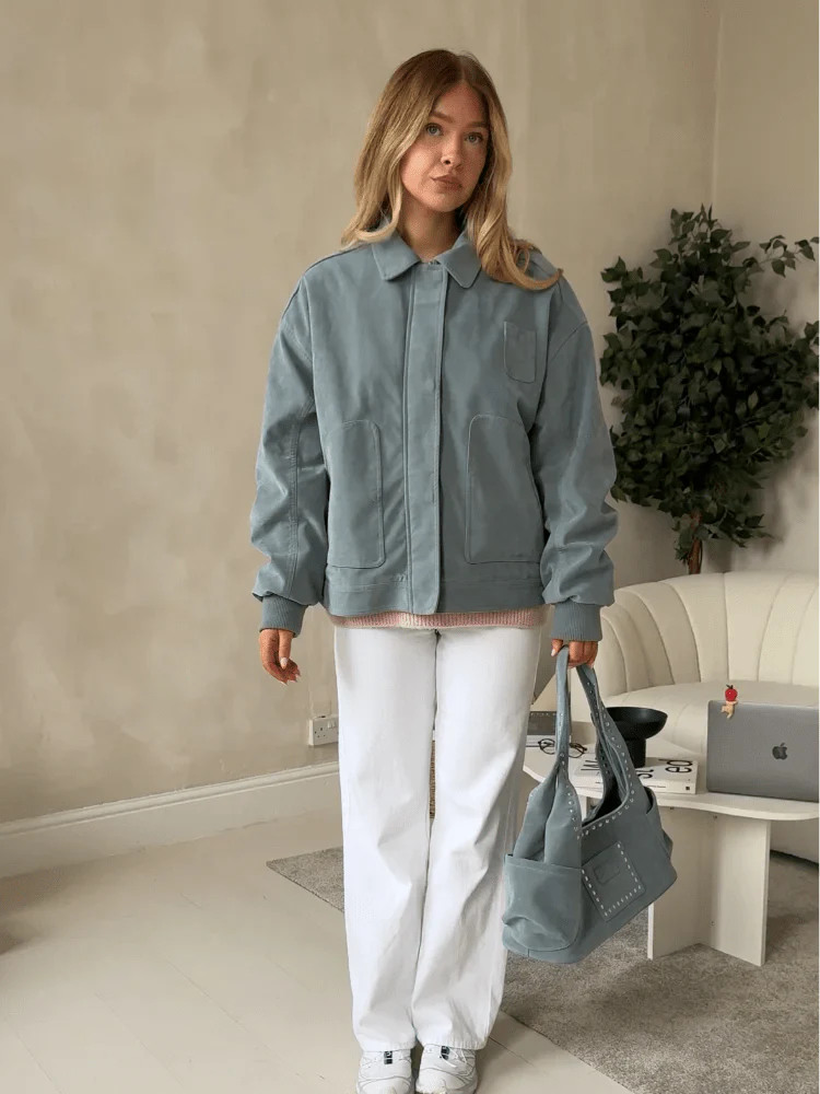 Serrah Babyblue Suede Bomber Jacket