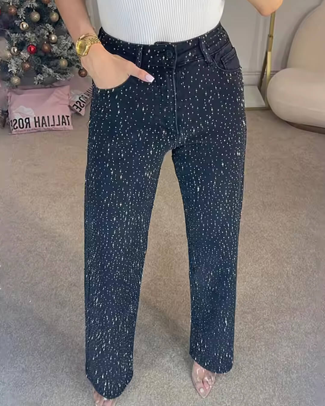 Tara High-Waist Glitter Jeans