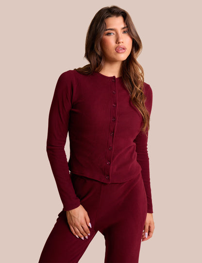 Rib Button Through Long Sleeve Top