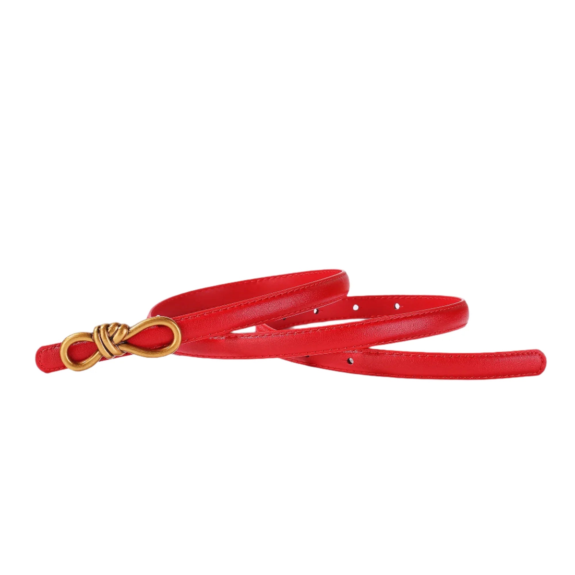 Genuine Leather Thin Belt with Bow