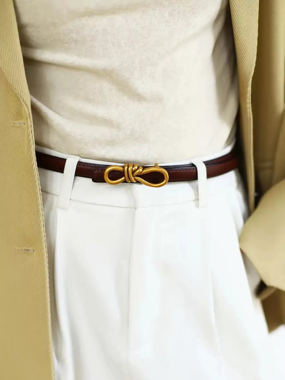 Genuine Leather Thin Belt with Bow