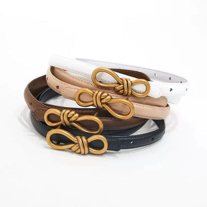 Genuine Leather Thin Belt with Bow
