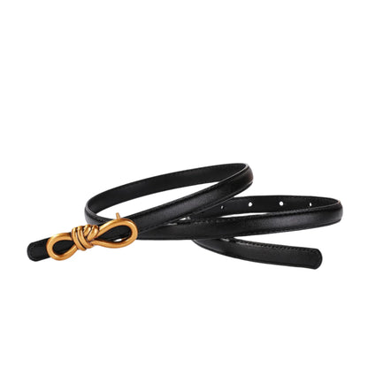 Genuine Leather Thin Belt with Bow