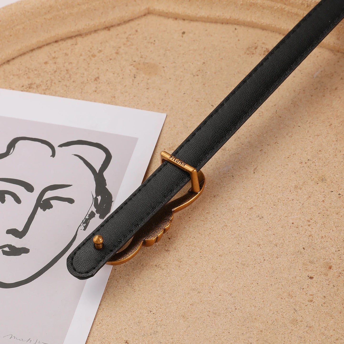 Genuine Leather Thin Belt with Bow