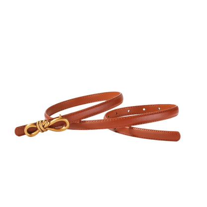 Genuine Leather Thin Belt with Bow