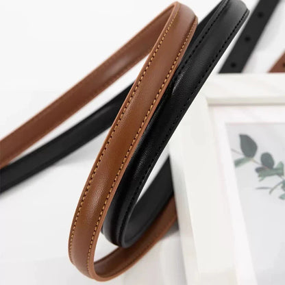 Genuine Leather Thin Belt with Bow