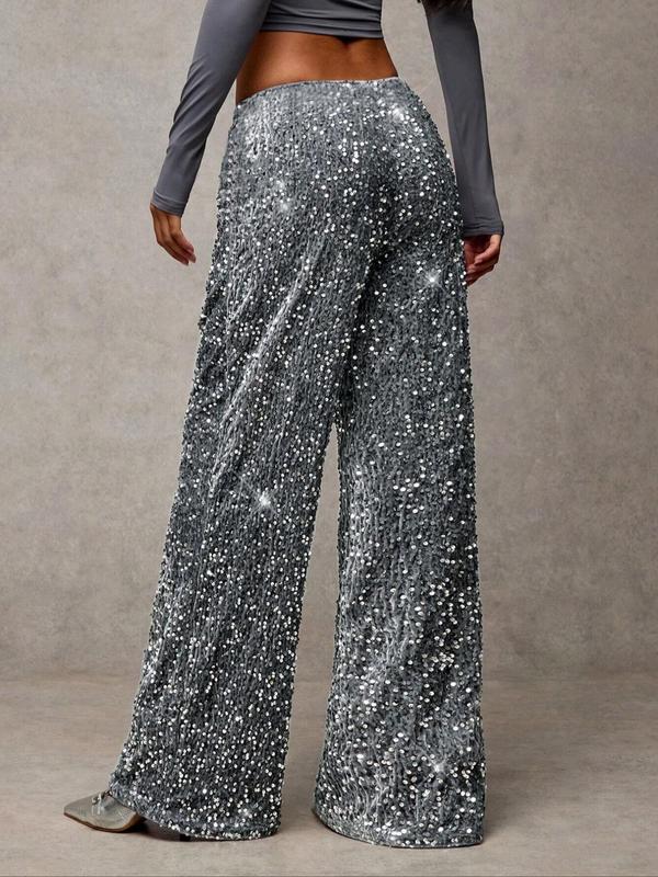 Women's Fashion Pants with Elastic Waistband, Bow Tie Design, Sequins Detailing, Stylish Long Trousers for Casual Wear