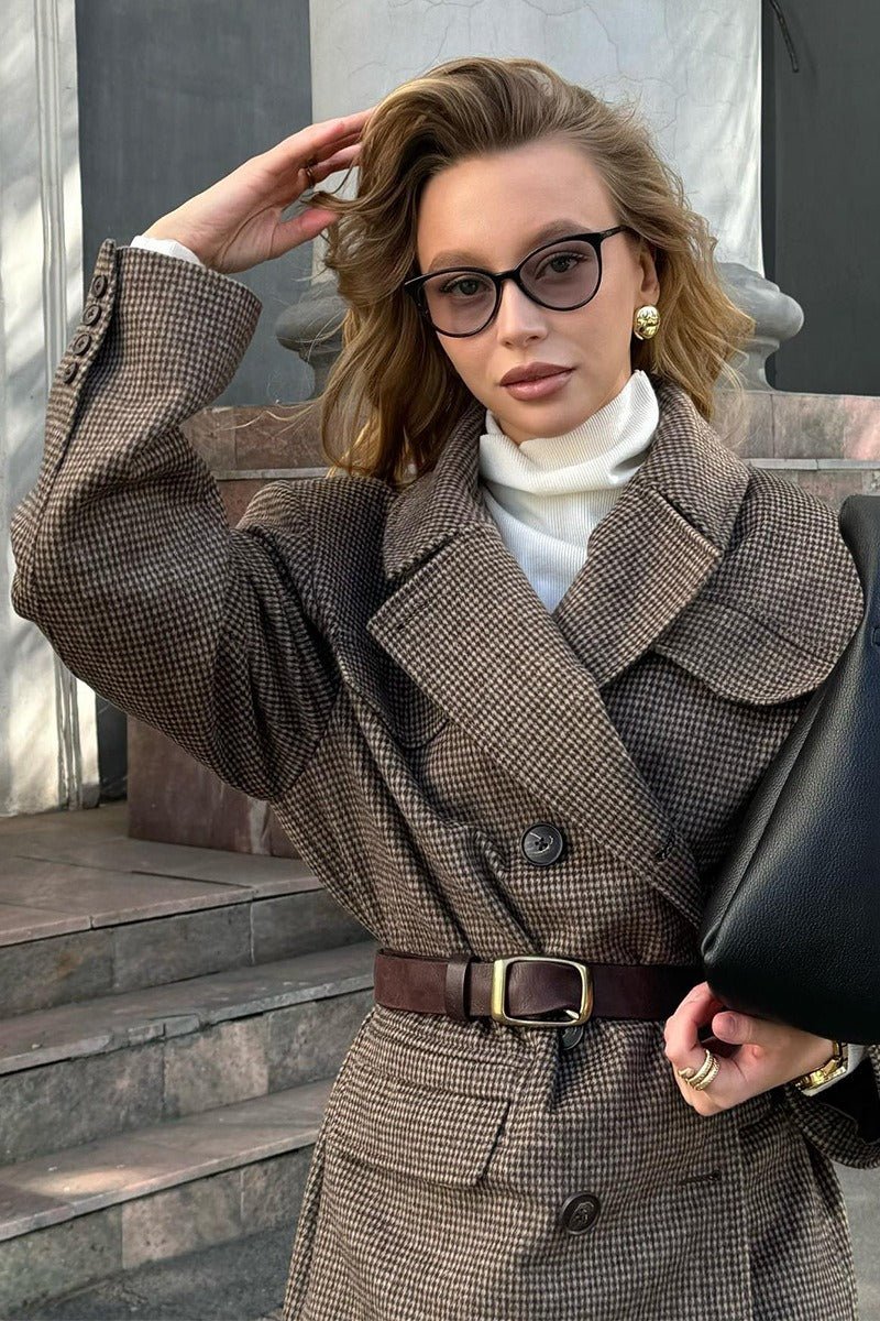 Alexandra Houndstooth Long Coat