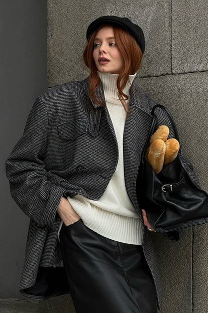 Alexandra Houndstooth Long Coat