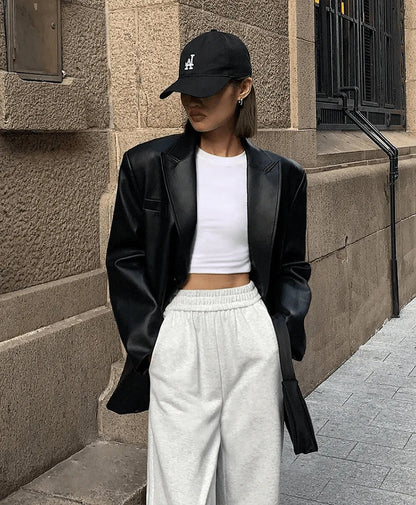 Charice Oversized Vegan Leather Blazer