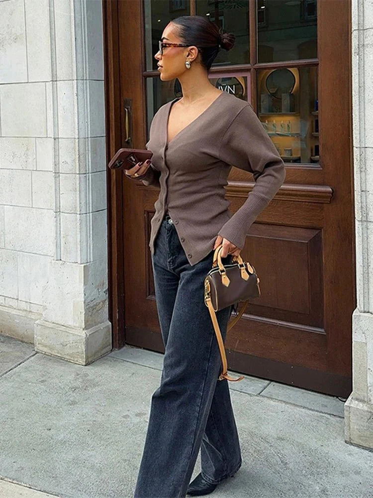 Hannah V-Neck Knit Cardigan