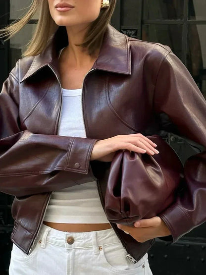 Luna Leather Jacket Wine Red