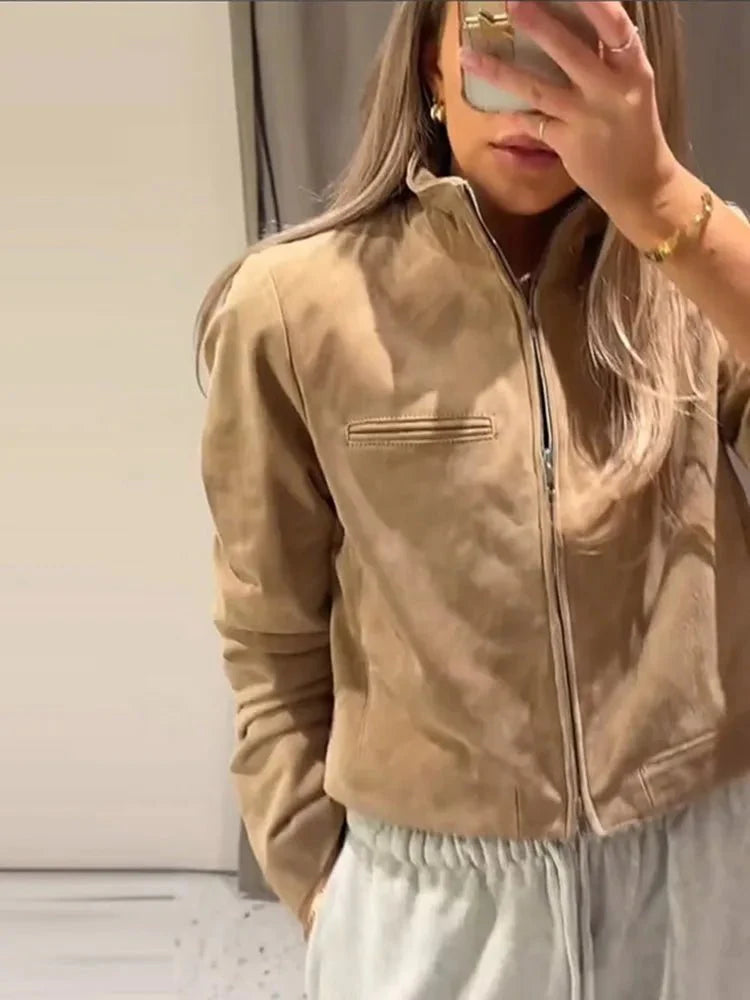 Lyn Suede Jacket with Stand Collar