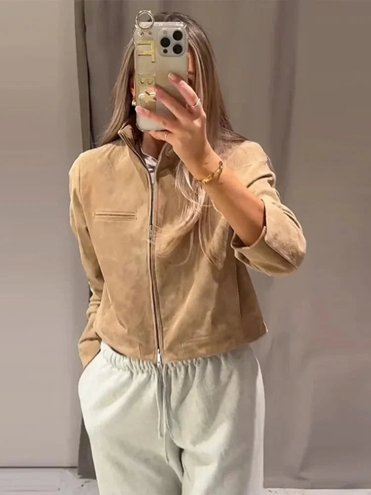 Lyn Suede Jacket with Stand Collar