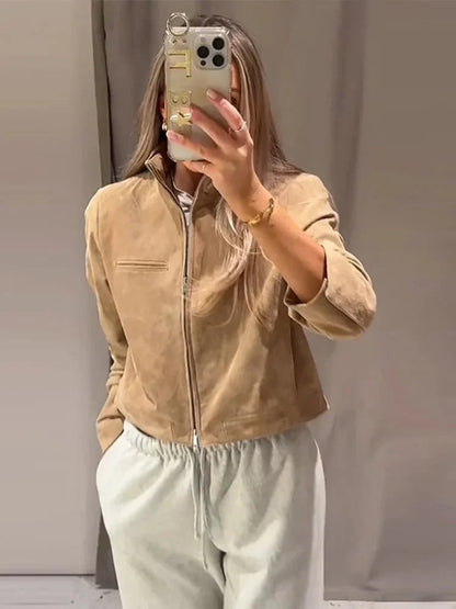 Lyn Suede Jacket with Stand Collar