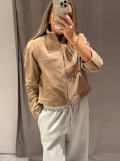 Lyn Suede Jacket with Stand Collar