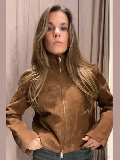 Lyn Suede Jacket with Stand Collar