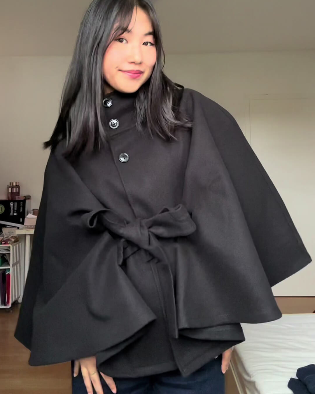 Marianne High-Neck Belted Cape Jacket