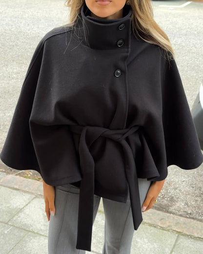 Marianne High-Neck Belted Cape Jacket