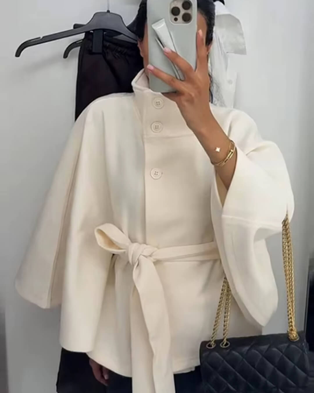 Marianne High-Neck Belted Cape Jacket