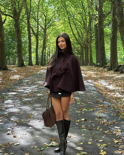 Marianne High-Neck Belted Cape Jacket