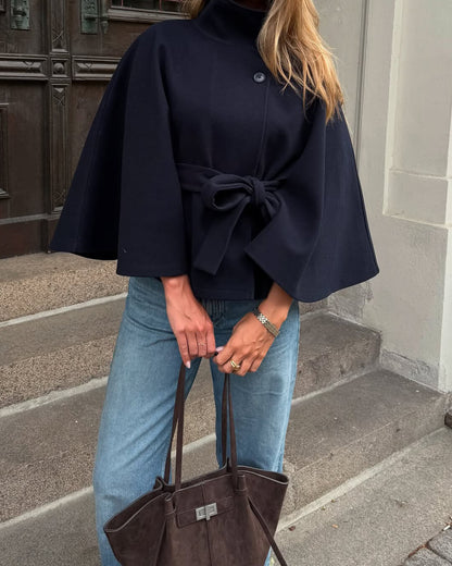 Marianne High-Neck Belted Cape Jacket