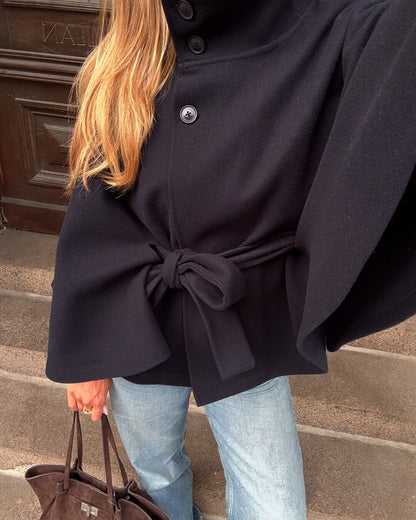Marianne High-Neck Belted Cape Jacket