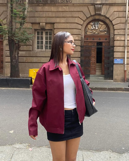 Rhea Burgundy Bomber Jacket