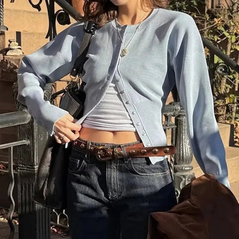 Alice Cardigan Sweater with Round Neck